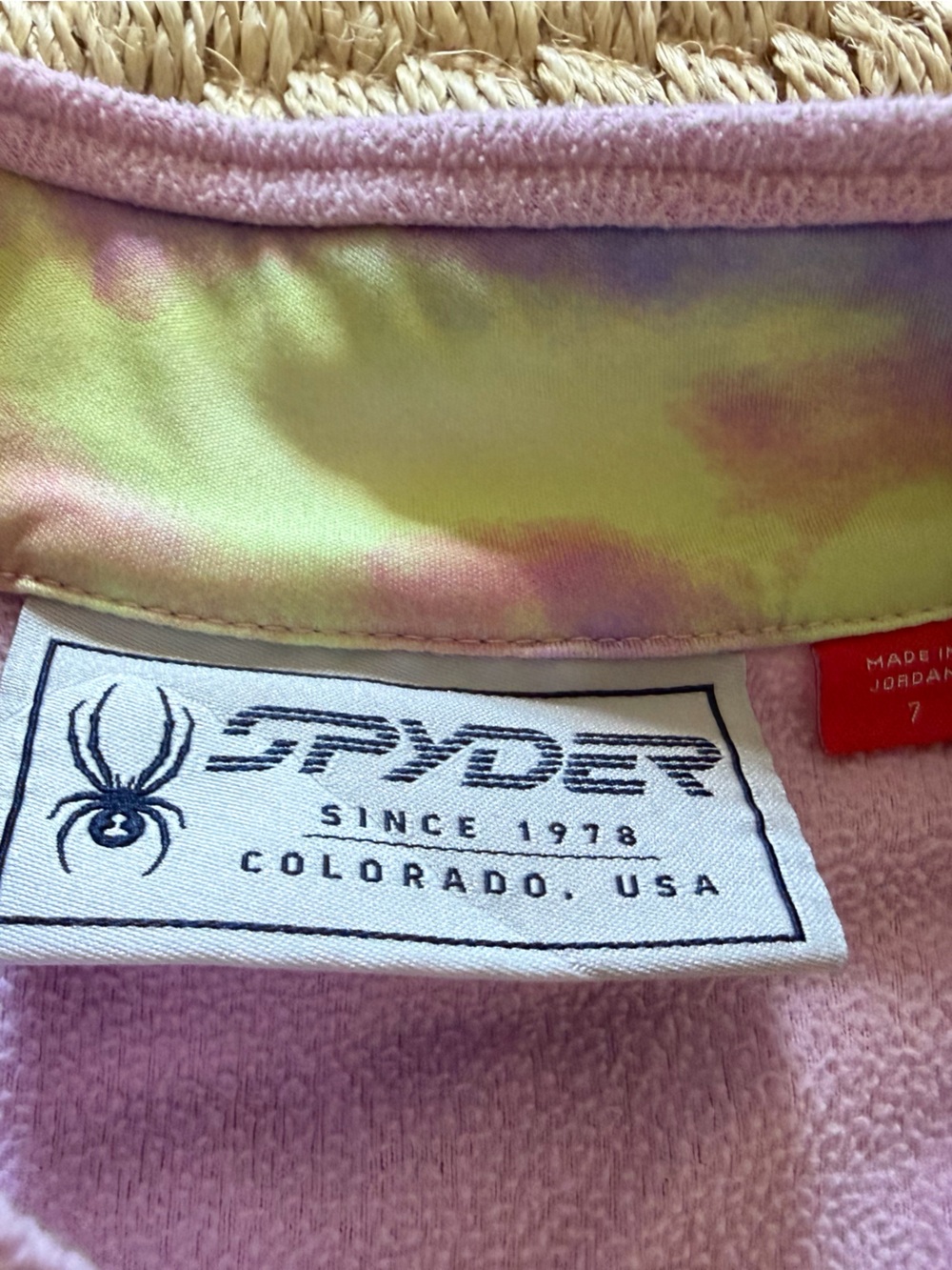 Spyder Kids Pink Fleece Ski Top with Tie-Dye trim, size 7